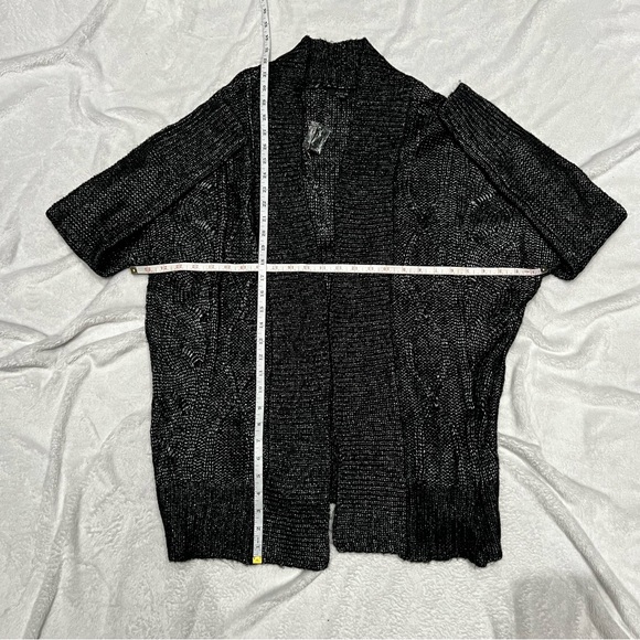 NWOT APT 9 cable knit open front cardigan in black & silver. Size Large. - Picture 3 of 7